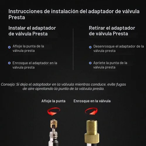 Miniatura 6 de Adaptador de válvula Presta de latón – Convierte Presta a Schrader – Inflar neumáticos con bomba estándar o compresor de aire (paquete de 4)