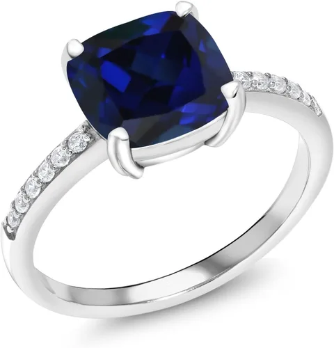 Miniatura 32 de Gem Stone King Anillo de compromiso de plata de ley 925 con piedra preciosa de corte cojín de 0.315 in Anillo de compromiso de aniversario de boda
