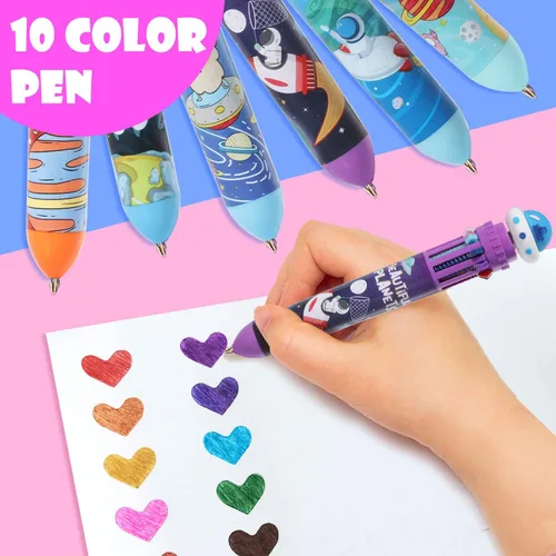 Miniatura 3 de Bolígrafo multicolor de 0.7 mm, 10 en 1, bolígrafos de punta fina retráctiles de dibujos animados de animales lindos para suministros de oficina