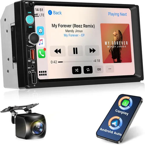 Miniatura 9 de NHOPEEW Estéreo de auto doble DIN de 7 pulgadas con cámara de respaldo, radio de pantalla táctil de 2 DIN con enlace de espejo con cable, Bluetooth