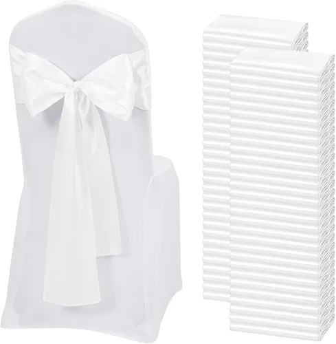 Miniatura 20 de 60 bandas para sillas de satén negro, diseño de lazos con lazos, para decoración de sillas para Acción de Gracias, boda, Navidad, banquetes