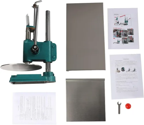 Miniatura 7 de Máquina de prensa de masa de pizza, máquina manual de prensa de pastelería de 9.5 pulgadas, prensa de pizza de acero inoxidable, grosor ajustable