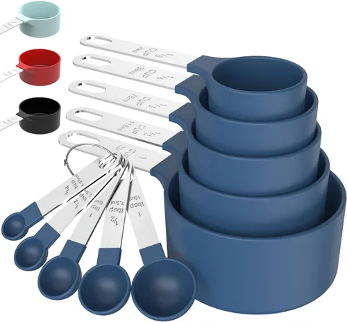Miniatura 9 de Juego de tazas y cucharas medidoras TILUCK, tazas y cucharas apilables, tazas medidoras anidables con mango de acero inoxidable, accesorios de Verde
