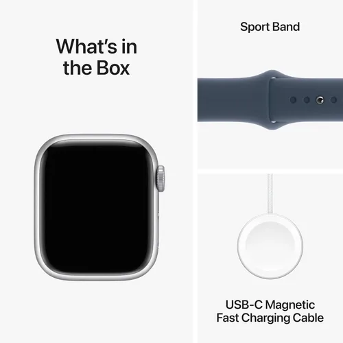 Miniatura 6 de Apple Watch Series 9 [GPS 41mm] Smartwatch con caja de aluminio plateado con correa deportiva azul tormenta S/M. Rastreador de fitness, aplicaciones