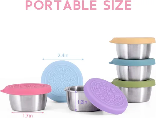 Miniatura 5 de Recipiente Para Aderezo De Ensalada Para Llevar, 6x1.6oz Recipientes De Salsa De Aderezo Para Lonchera, Recipientes Pequeños De Condimentos De Acero