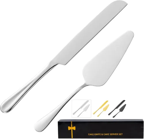 Miniatura 9 de Juego de cortar pasteles para bodas, servidor de tartas, cuchillo y servidor de acero inoxidable, cortador de pastel dorado para cumpleaños, fiestas