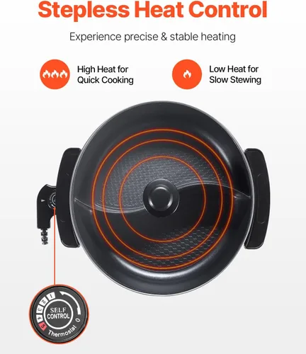 Miniatura 4 de VEVOR Olla caliente eléctrica, olla Shabu Shabu Shabu de doble sabor de 1360 W, 5 L, cocina eléctrica antiadherente con divisor, tapa de vidrio