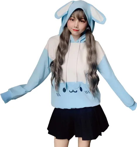 Miniatura 2 de Packitcute Sudadera con capucha de conejo, estampado kawaii, holgada, casual, sudadera con capucha