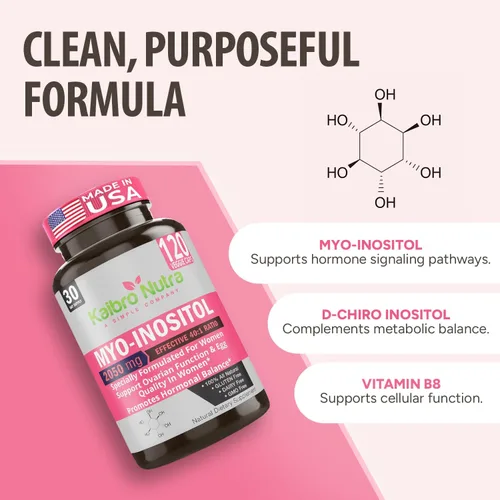Miniatura 5 de Kaibro Nutra Suplemento de mio-inositol, mio-inositol y D-chiro inositol proporción 40:1, equilibrio hormonal y apoyo ovárico para mujeres
