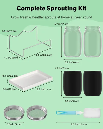 Miniatura 2 de Kit de germinación Pawfly, tarros de boca ancha de 1 cuarto de galón (1000 mL) de albañil, kit de tarros de germinación con tapas de malla de acero