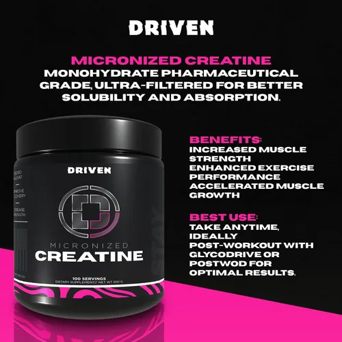 Miniatura 3 de Driven Nutrition Creatina, 17.64 oz – Polvo micronizado sin sabor, rendimiento físico y cognición – 0.18 oz por porción para reducir la fatiga