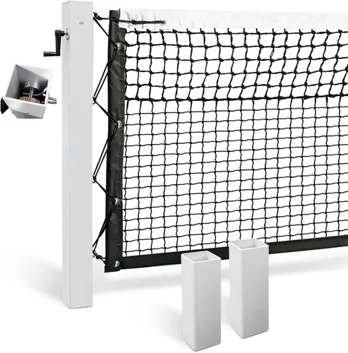 In Ground Tennis Net Set, 4” Square Aluminum Posts & Heavy Duty Double-Layer Tennis Net, Unique Built-in Winder Design, Sturdy and Durable, Follows