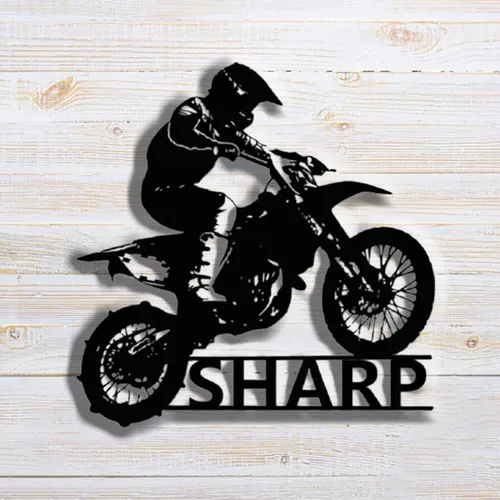 Miniatura 2 de Letrero de metal personalizado para motocicleta, arte de pared de metal para motocicleta, letreros de nombre de motociclista personalizados