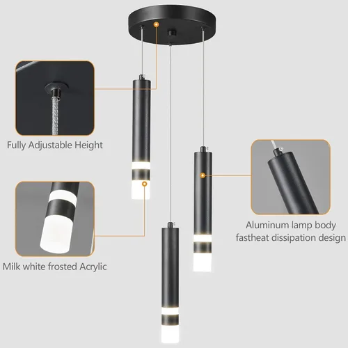 Miniatura 4 de Lámpara colgante moderna para cocina, lámpara LED regulable negra, mini iluminación colgante para isla de cocina, dormitorio, mesita de noche, luces