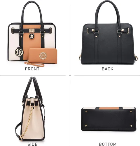 Miniatura 4 de Dasein Bolsos de mano de dos tonos para mujer, bolsos de hombro de cuero vegano, bolsa grande con cartera a juego