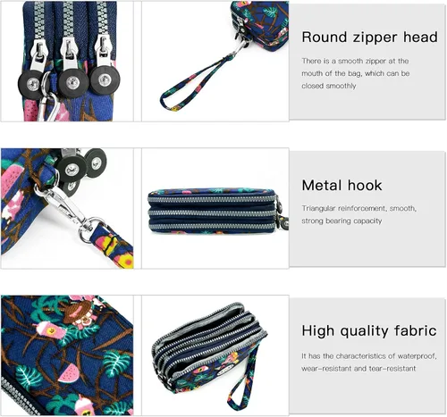 Miniatura 2 de BIAOTIE Cartera de pulsera de gran capacidad, Bolso de mano de nailon impreso impermeable para mujer