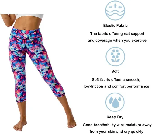 Miniatura 5 de UIUO-UIPEU Leggings capri estampados con bolsillos para mujer, control de abdomen, yoga, capris