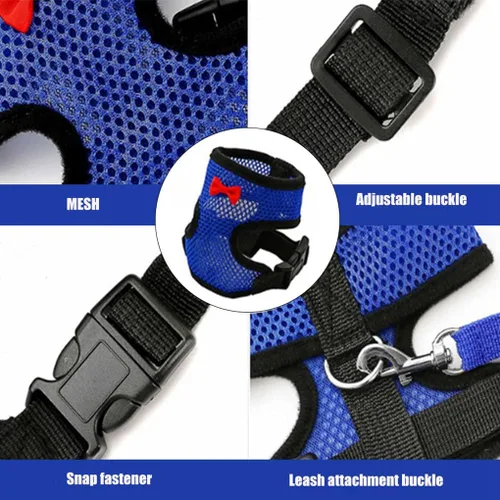 Miniatura 5 de Juego de arnés y correa para pollo, malla ajustable, transpirable, arnés de entrenamiento de pato, correas para mascotas, correas para ganso, Azul