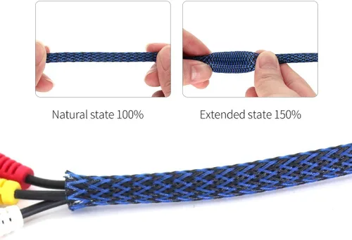 Miniatura 2 de Protector de cable expandible de PET negro y azul para cable de carga USB, cable de alimentación, cable de audio y video, puede proteger al perro