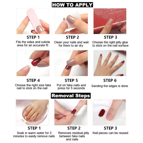 Miniatura 6 de Uñas postizas a presión con puntas francesas, uñas postizas de color rosa medio con diamantes de imitación brillantes, uñas postizas acrílicas