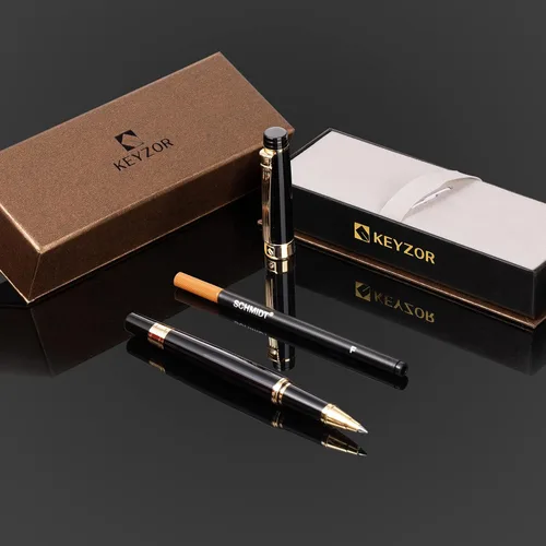 Miniatura 6 de KEYZOR Bolígrafo de escritura de lujo con repuesto Schmidt,Pluma de metal de borde de oro de 24 quilates,Set de regalo de pluma de lujo para hombres