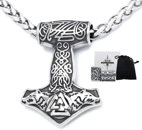 Gungneer Triskele Triquetra Valknut Mjolnir Thors - Collar con colgante de martillo de acero inoxidable accesorios vikingos nórdicos para hombre