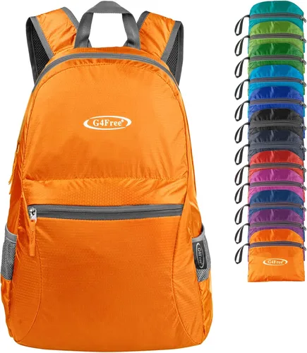 Miniatura 22 de G4Free Mochila ligera plegable de 20L, mochila de senderismo para viajes, mochila de día plegable para hombres y mujeres Naranja