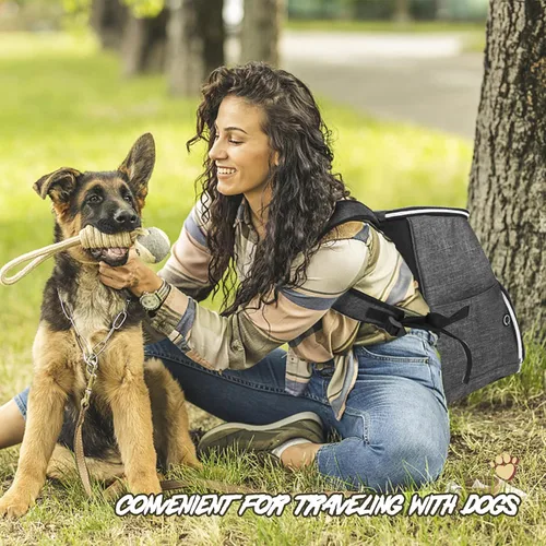 Miniatura 7 de BAGLHER Mochila de viaje para perros, mochila de suministros para mascotas aprobada por aerolíneas, mochila de viaje para perros con 2 cuencos Gris