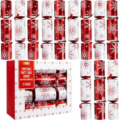Miniatura 9 de JOYIN Paquete de 12 recuerdos de fiesta de Navidad sin broches con diseño de copo de nieve rojo y blanco con suministros de fiesta para niños
