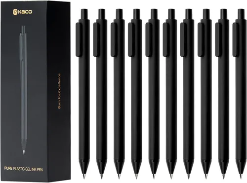 Kaco PURE - Bolígrafos de gel de 0.5 mm de punta fina, tinta negra, 10 unidades, escritura suave y de secado rápido, suministros de oficina