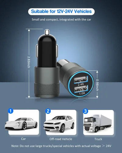 Miniatura 5 de Cargador de coche para iPhone con certificación MFi de Apple, carga rápida de 3.4 A, cargador USB de doble puerto, adaptador de encendedor de Gris