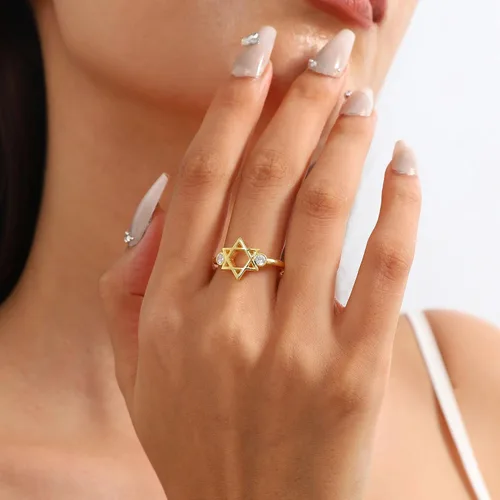 Miniatura 37 de Jewmon Anillo de plata de ley con estrella de David para mujer – Anillo ajustable Magen David – Amuleto Wicca – Regalos judíos