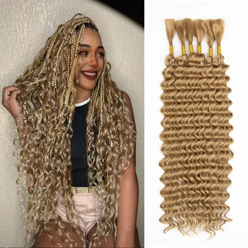 Miniatura 52 de Cabello bohemio para trenzar de 18 pulgadas, 2 paquetes de cabello ondulado profundo a granel para trenzas bohemias, sin trama, extensiones