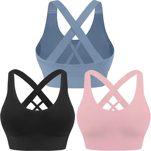 Evercute - Brasier deportivo para mujer con relleno, soporte medio, tirantes cruzados y ajustables, sin costuras, para yoga, ejercicio atlético de