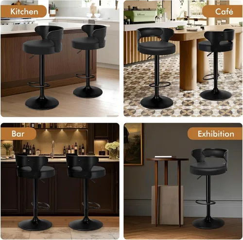 Miniatura 5 de ALFORDSON Juego de 2 taburetes de bar, taburetes de bar giratorios de altura ajustable para encimera de cocina, modernas sillas de bar tapizadas