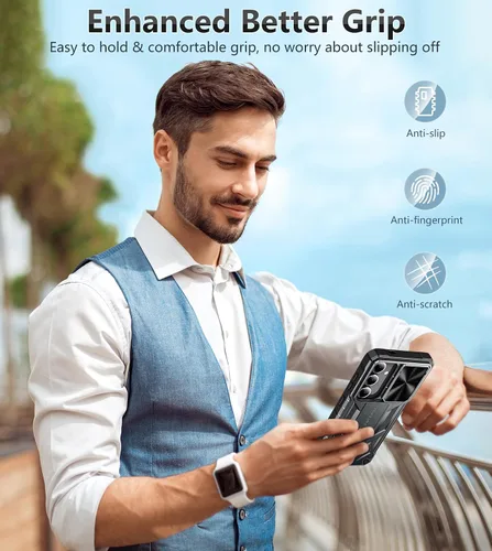 Miniatura 6 de FNTCASE Funda protectora para Samsung-Galaxy S24: Funda para teléfono S25 protección a prueba de caídas de grado militar con soporte y tobogán