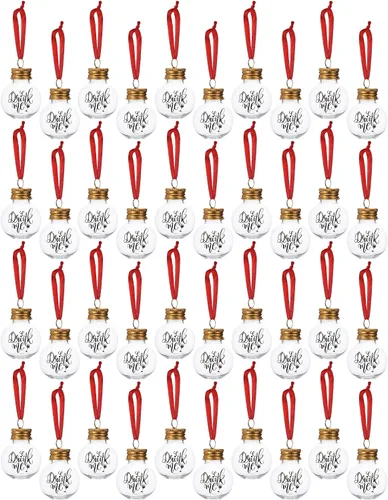 eBoot - 48 bolas de alcohol de Navidad rellenables para árbol de Navidad, vacaciones, adorno colgante transparente con tapas doradas para decoración