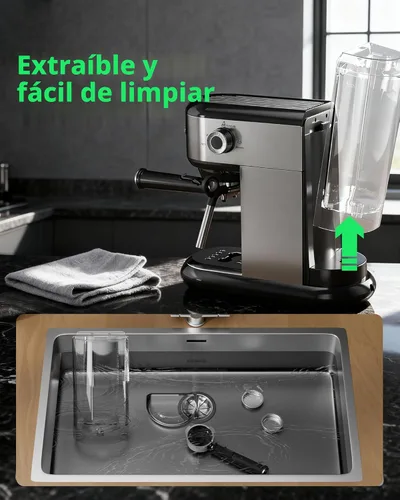 Miniatura 7 de HBN Máquina de café expreso de 20 Bar con espumador de leche, cafetera compacta para café molido, cafetera de acero inoxidable con varilla de vapor