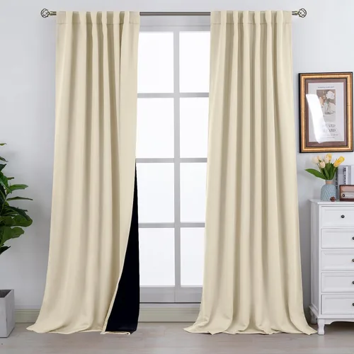 Miniatura 121 de BGment Cortinas 100% opacas beige de 63 pulgadas de largo con forro aislante térmico, bolsillo para varilla y lengüeta trasera de doble capa
