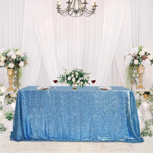 Fanqisi Manteles de mesa de lentejuelas con purpurina azul bebé, 50 x 102 pulgadas, para decoración de mesa de baby shower, boda, niños, fiesta de