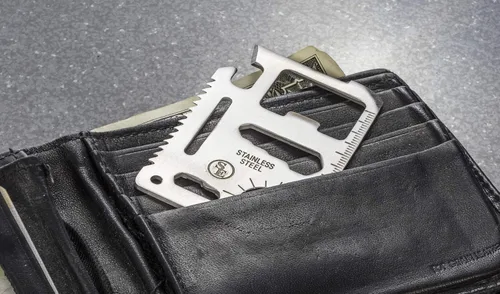 Miniatura 4 de SE Herramienta de bolsillo de supervivencia de acero inoxidable de 11 funciones, compacta, multiherramienta de tamaño de tarjeta de crédito