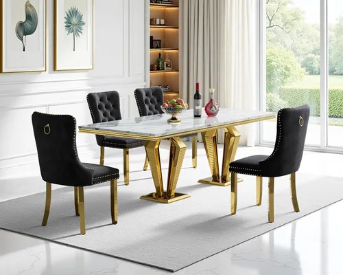 Miniatura 42 de Juego de mesa de comedor de mármol sintético, 7 piezas, juego de mesa de cocina y comedor para 6, mesa de comedor rectangular blanca de 70 pulgadas