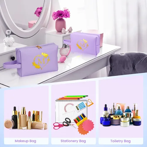 Miniatura 7 de Bolsa de cosméticos de viaje, bolsa de maquillaje – Bolsa de maquillaje personalizada con inicial, impermeable, bolsa grande de maquillaje, regalos