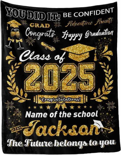 Miniatura 33 de MyPupSocks Manta personalizada de graduación 2025, clase de con nombre de la universidad, regalos personalizados, manta con texto para sobrina