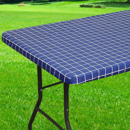 Miniatura 30 de Mantel redondo de vinilo de 36 a 44 pulgadas, mantel elástico impermeable con reverso de franela, mantel de plástico para picnic, campamento, al Café