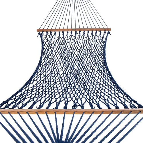 Miniatura 2 de Nags Head Hammocks First Mate - Hamaca de cuerda DuraCord azul marino, 12 pies x 50 pulgadas, capacidad de 450 libras, barra esparcidora Cumaru