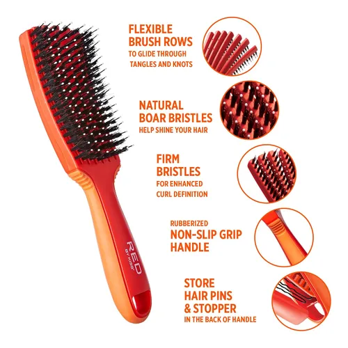 Miniatura 3 de Red by Kiss Cepillo desenredante antideslizante Glide & Define con cerdas naturales de jabalí 10% para cabello natural