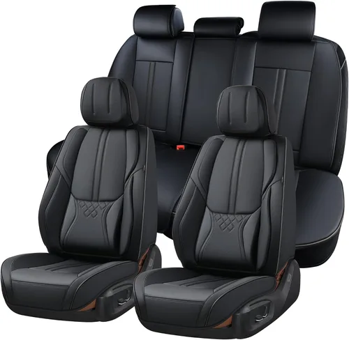 BWTJF Fundas de asiento de automóvil negras juego completo, fundas universales para asientos delanteros y traseros para autos, protectores de