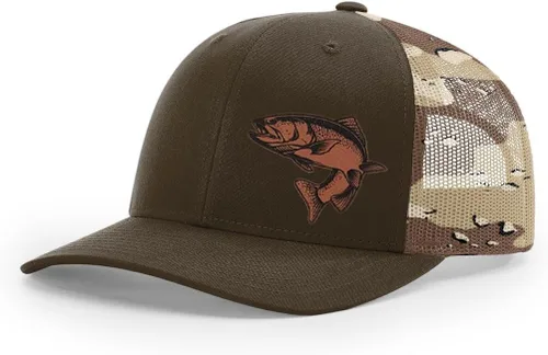 Miniatura 38 de Sombrero de pesca de trucha con parche de cuero grabado láser Richardson 112 Snapback Trucker Cap