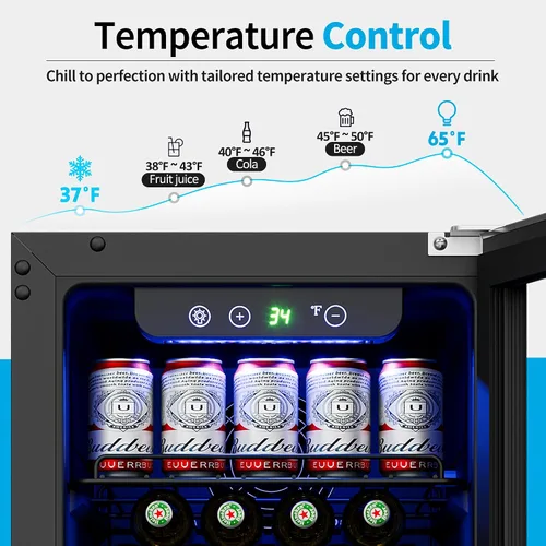 Miniatura 3 de Feelfunn Refrigerador de bebidas de 15 pulgadas bajo mostrador – Refrigerador de bebidas de 126 latas con puerta de vidrio para cerveza, vino y soda